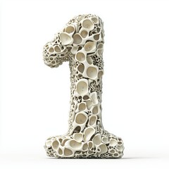 Fototapeta premium Number 1 made of detailed human bones with realistic texture isolated on a clean white background