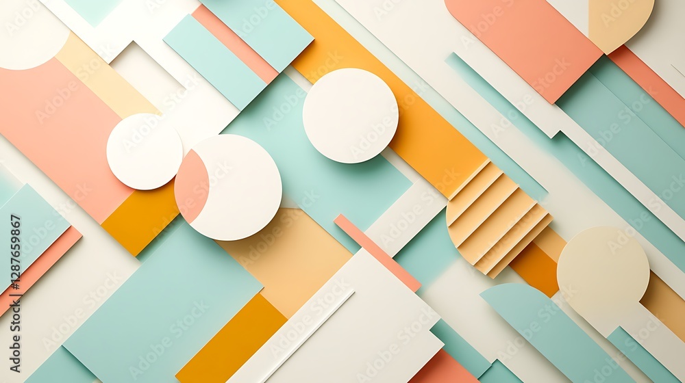 Aufkleber abstract geometric composition with soft color palette of pastels and graphical shapes for design