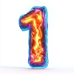 Number 1 made of glowing hot plasma with fiery orange and electric blue streaks isolated on a clean white background