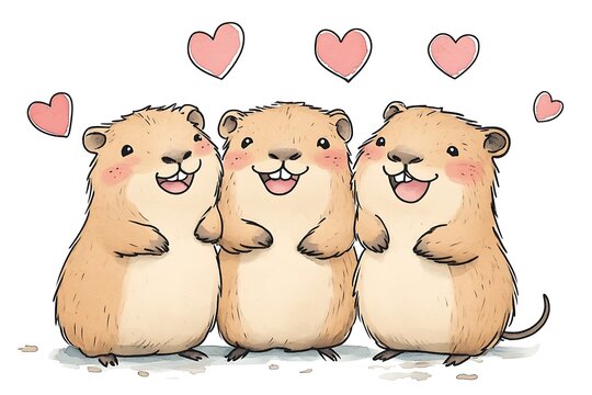 Cute gophers friendship, happy animals, love, cartoon