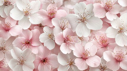 Close-up of delicate pink and white cherry blossoms.