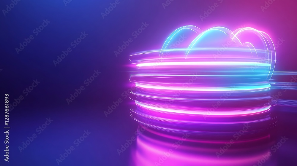 Poster vibrant neon light trails creating abstract shapes in dark background for modern art and design