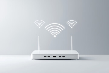 Modern wi-fi router with signal indicators on a minimalist background