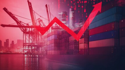 A graph showing US import tariffs increasing, bold red arrows pointing upwards, infographic style, clean professional layout,