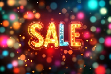 Illuminated sale sign displayed on snowy surface with christmas decorations, promoting holiday discounts