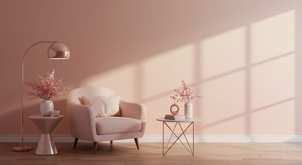 Elegant armchair with side tables in a light pink interior