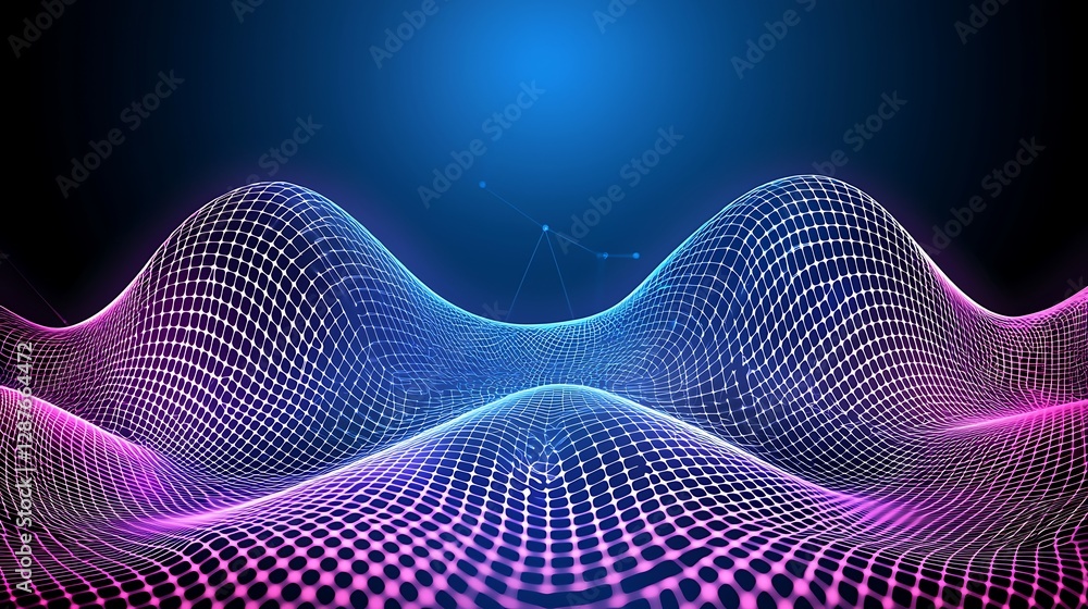 Poster abstract digital wave patterns with bright neon colors in futuristic technology background