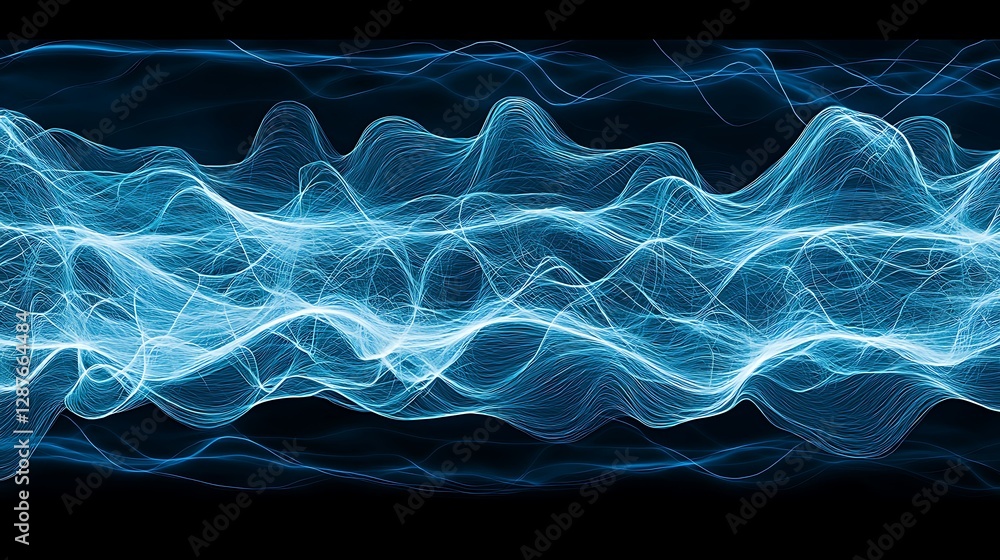 Aufkleber abstract blue light waves in motion creating dynamic visual energy effect on black background