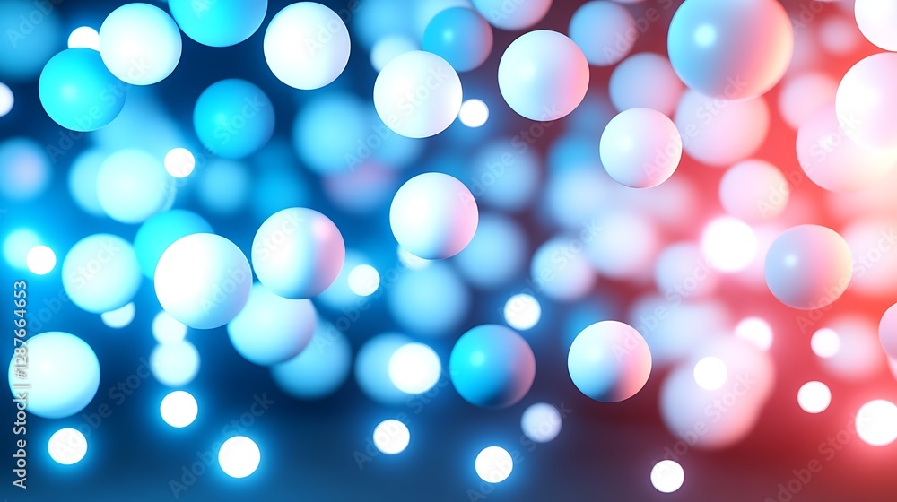 Poster soft glowing spheres in blue and red background with blurred bokeh effect for abstract design use
