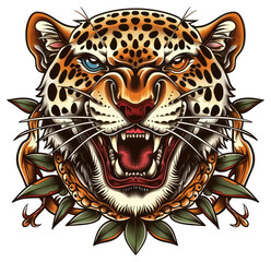 Fototapeta premium PNG Tattoo illustration jaguar leopard animal illustrated.