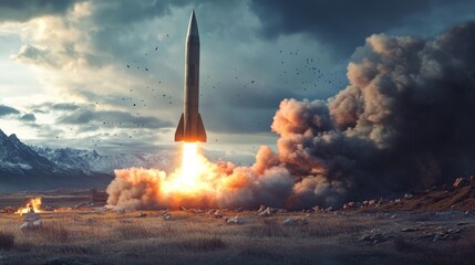 A nuclear missile launch site being activated, cold war aesthetics, tense atmosphere, photorealistic,