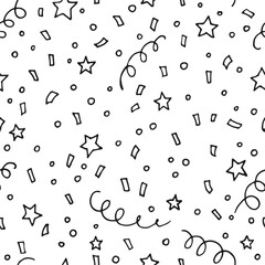 Seamless pattern with confetti. Hand drawn vector illustration in outline style.