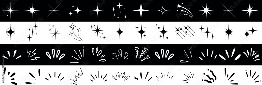 Wall mural sparkling stars, line sparkle, and dazzling vector icon set for festive, magical design graphics, pe