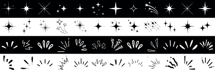 Sparkling stars, line sparkle, and dazzling vector icon set for festive, magical design graphics, perfect for creative celebration projects