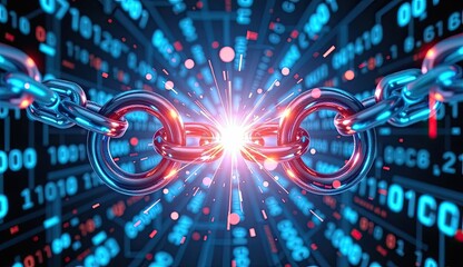 Futuristic Digital Chain Breaking with Vibrant Neon Background