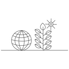 The ecology of a continuous one-line drawing of isolated outline vector art with sustainability