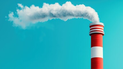 Industrial Chimney Emitting CO2 Against Blue Sky Background