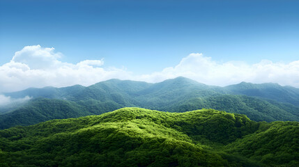 Fototapeta premium Lush Green Mountain Range Under a Blue Sky