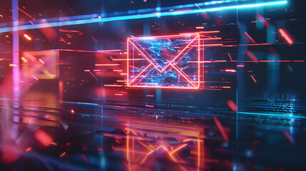 Obraz premium Futuristic Neon Email Communication Icon with Digital Glowing Effects
