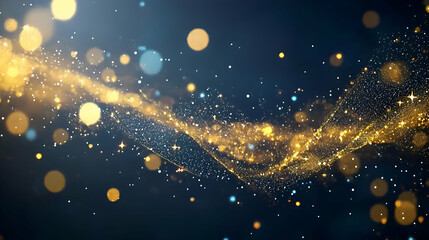 Naklejka premium Abstract Gold Particles Flowing on Dark Blue Background