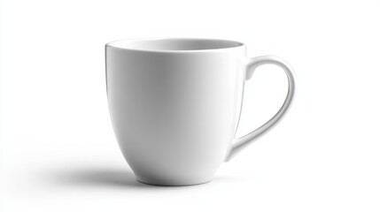 Obraz premium A ceramic mug with a simple white glaze and a rounded handle, isolated on a white background
