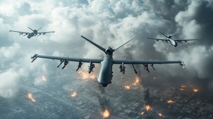 An AI-controlled drone war escalating between the US and other nations, dystopian setting,