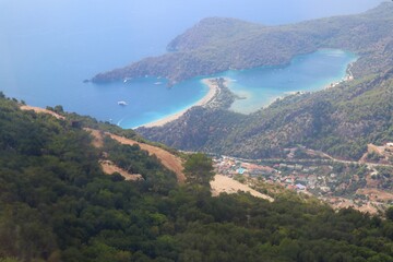 Beautiful Dead Sea (Olu Deniz) View from Babadag Mountain in Fethiye, Mugla, Turkey. 