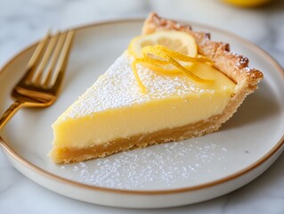 レモンタルトと粉砂糖、レモンピールのデコレーション | Lemon Tart with Powdered Sugar and Lemon Peel