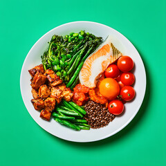 Delicious Salmon & Tofu Bowl Recipe with Lentils, Green Beans, and Tomatoes