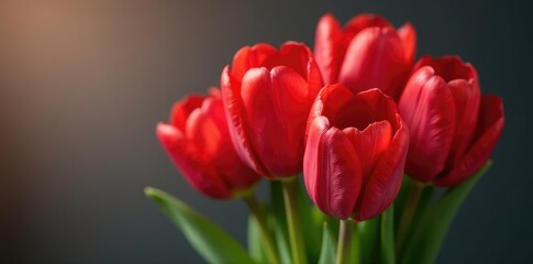 A bouquet of red tulips featuring a delicate heart shape, bouquet, tulips
