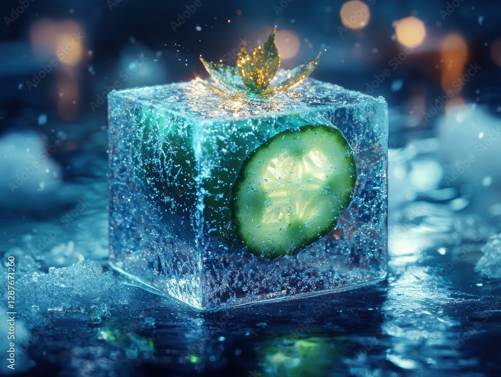 Poster frozen cucumber slice in . ai.