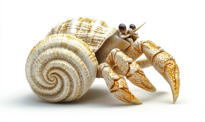 Hermit crab in shell on white background, for nature or marine life projects