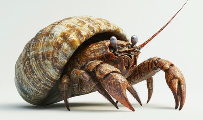 Hermit crab in shell on white background, studio shot