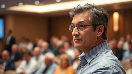 Fototapeta premium Business professional delivering a presentation in a conference hall
