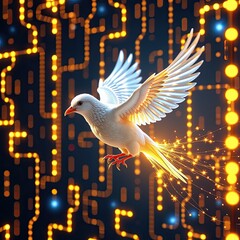 Fototapeta premium Glowing Bird in a Cage with Abstract Light Trails and Technology Theme
