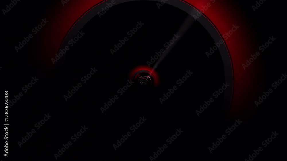 Wall mural flying through circle red tunnel with rotating light. abstract speed, motion backdrop