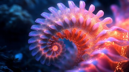 Fototapeta premium Fractal patterns glowing with vivid neon hues, spiraling and branching outward to symbolize financial growth, soft reflections and a sleek dark background, high-tech and futuristic design,