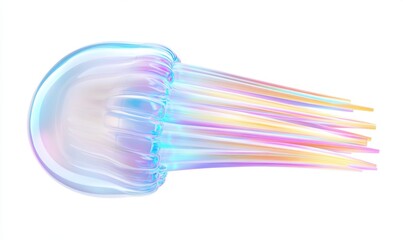 Iridescent jellyfish with colorful tentacles on white background for digital art