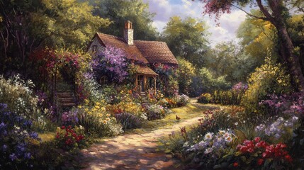 31.Relaxing and romantic cottage garden scene: