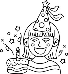 Girl Birthday Party Outline Hand-drawn