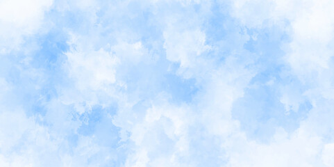 Abstract background with panorama of blue sky and white cloud nature design. horizon spring morning sky with clouds background. hand painted watercolor shades sky clouds.