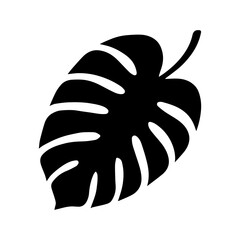 Black filled icon in the shape of a tropical leaves.