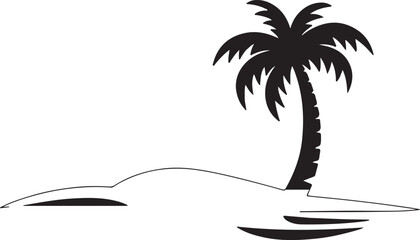 palm tree silhouette vector icon, Minimalist Silhouette of Tropical Island with Palm Tree