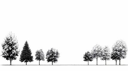Black and White Silhouette of Trees Against a White Background