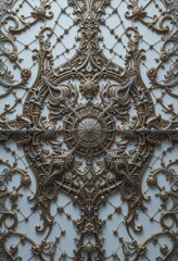 Obraz premium Intricate Gold and Silver Ornate Ceiling Design Detailed Close Up Architectural Background