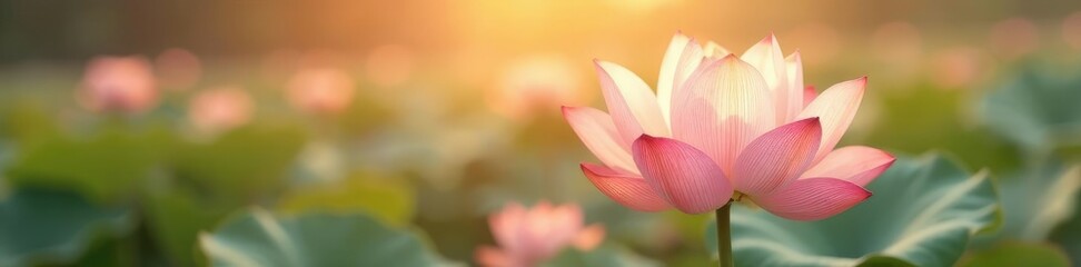 Fototapeta premium Soft peach and gold lotus flowers in a gentle morning mist, morning, soft peach, calming