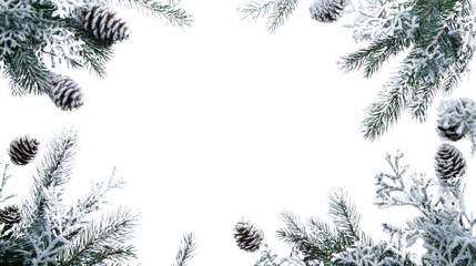 christmas tree branches frame isolated on transparent background