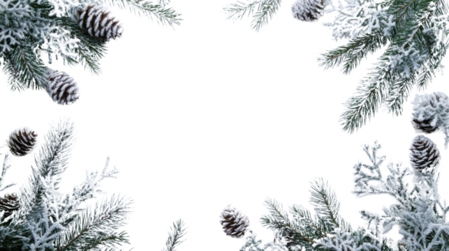 christmas tree branches frame isolated on transparent background