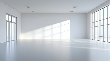 Bright White Empty Room with Large Windows and Sunlight