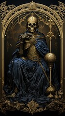 Obraz premium Vintage Tarot Artwork Featuring a Skeleton in Knight’s Armor
